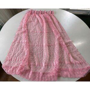 Vintage 1960s pleated curtain, bubblegum pink, mesh net, single short panel